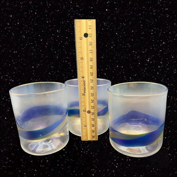 Studio Art Glass Juice Glasses Iridescent Hand Made Signed Roo Rum Set 6 Tumbler - Picture 6 of 14